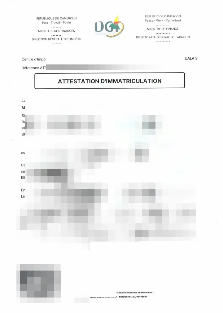 ATTESTATION D'IMMATRICULATION